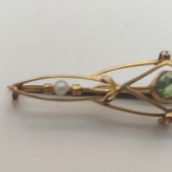 Vintage 9k Gold Open Bar Gem Brooch - Picture 5 of 8